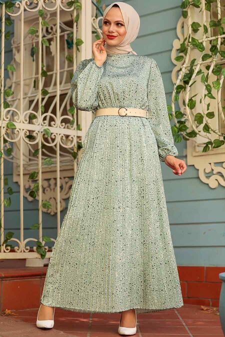 Almond Green Hijab Dress 2283CY - NEVA STYLE