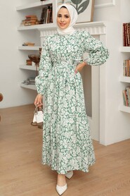 Almond Green Hijab Dress 22923CY - 1