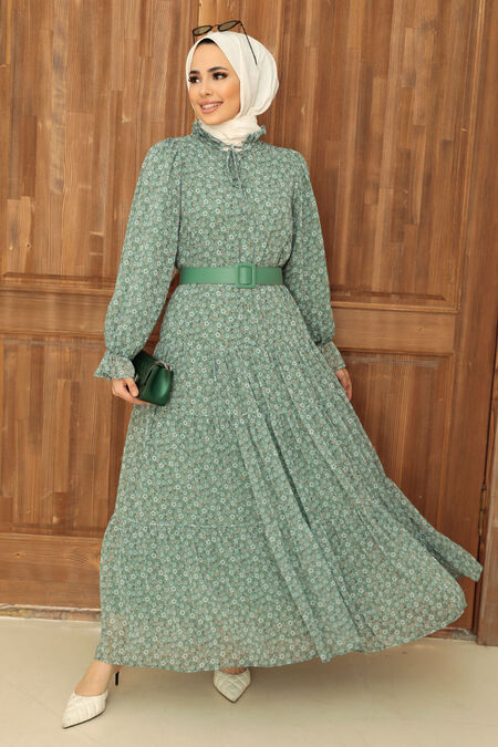 Almond Green Hijab Dress 2298CY - NEVA STYLE