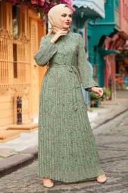 Almond Green Hijab Dress 27890CY - 2