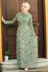 Almond Green Hijab Dress 27894CY - 1