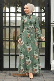 Almond Green Hijab Dress 27901CY - 2