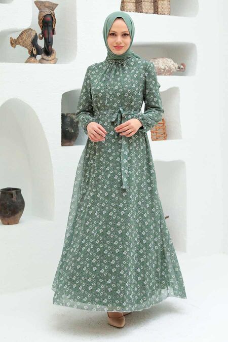 Almond Green Hijab Dress 279045CY - NEVA STYLE