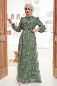 Almond Green Hijab Dress 27924CY - 1