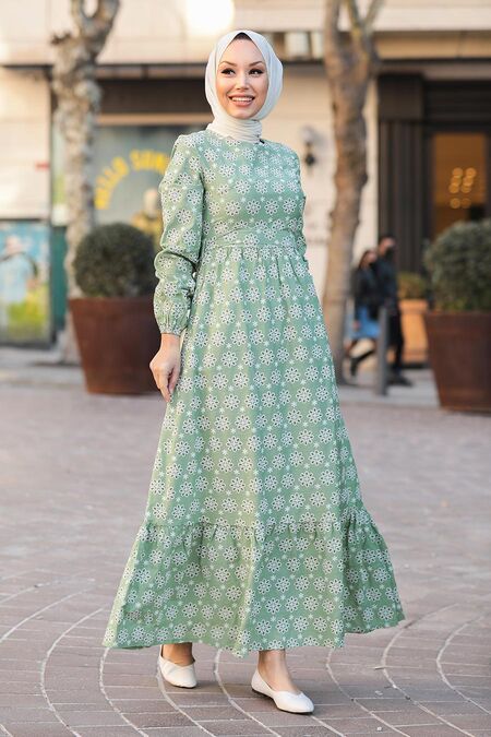 Almond Green Hijab Dress 2848CY - NEVA STYLE