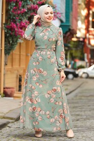 Almond Green Hijab Dress 29250CY - 1