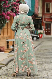 Almond Green Hijab Dress 29250CY - 3