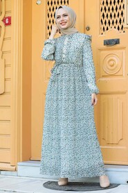 Almond Green Hijab Dress 29630CY - 1