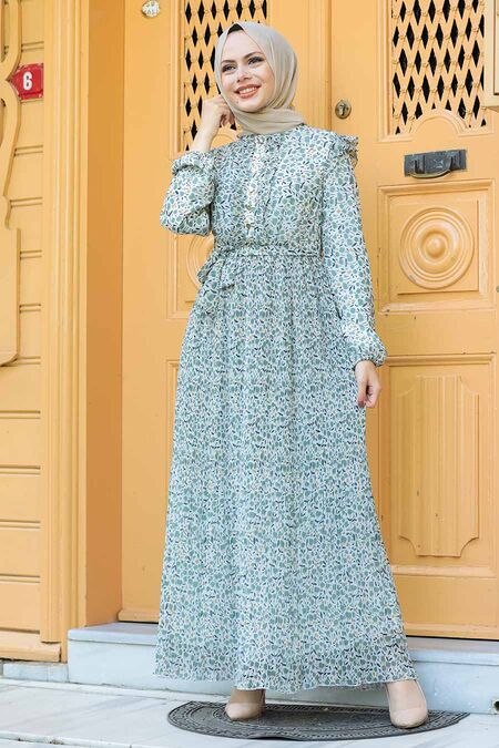 Almond Green Hijab Dress 29630CY - NEVA STYLE