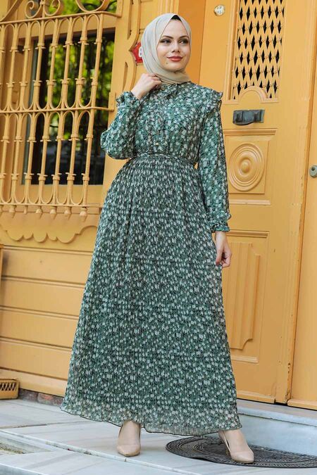 Almond Green Hijab Dress 2963CY - NEVA STYLE
