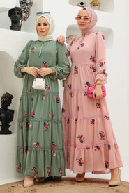 Almond Green Hijab Dress 32810CY - 3