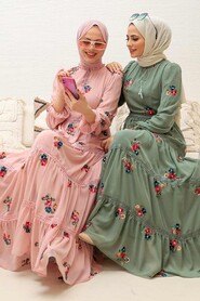 Almond Green Hijab Dress 32810CY - 4