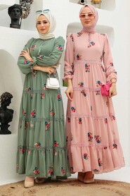 Almond Green Hijab Dress 32810CY - 5