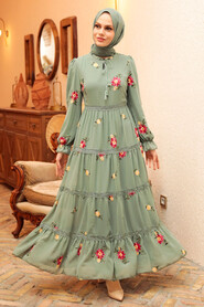 Almond Green Hijab Dress 32811CY - 2