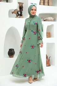 Almond Green Hijab Dress 32943CY - 1