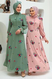 Almond Green Hijab Dress 32943CY - 2