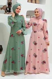 Almond Green Hijab Dress 32943CY - 3