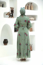 Almond Green Hijab Dress 32943CY - 4