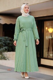 Almond Green Hijab Dress 33870CY - 2