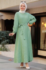 Almond Green Hijab Dress 33870CY - 1