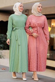 Almond Green Hijab Dress 33870CY - 4