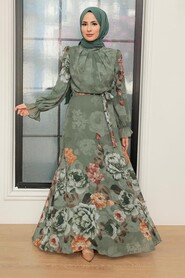 Almond Green Hijab Dress 35461CY - NEVA STYLE
