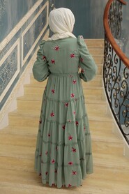 Almond Green Hijab Dress 35720CY - 4