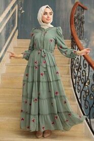 Almond Green Hijab Dress 35720CY - 3