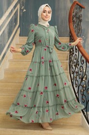 Almond Green Hijab Dress 35720CY - 2