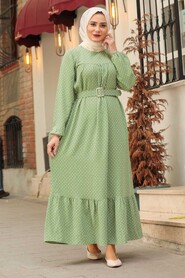 Almond Green Hijab Dress 3738CY - 1