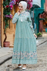 Almond Green Hijab Dress 5191CY - 1