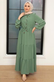Almond Green Hijab Dress 5720CY - 2