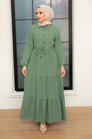 Almond Green Hijab Dress 5720CY - 1