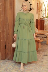 Almond Green Hijab Dress 63250CY - 2