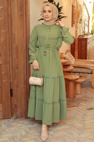 Almond Green Hijab Dress 63250CY - 1