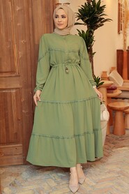 Almond Green Hijab Dress 63250CY - 4