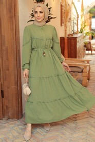 Almond Green Hijab Dress 63250CY - 3