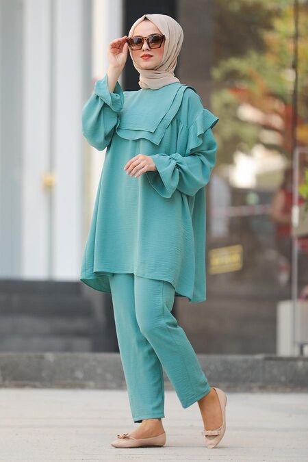 Almond Green Hijab Dual Suit Dress 10070CY - NEVA STYLE