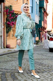 Almond Green Hijab Dual Suit Dress 1496CY - 2