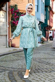Almond Green Hijab Dual Suit Dress 1496CY - 1