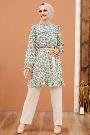 Almond Green Hijab Dual Suit Dress 30410CY - 1