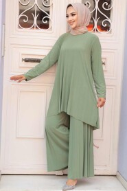 Almond Green Hijab Dual Suit Dress 50054CY - 1