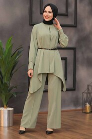 Almond Green Hijab Dual Suit Dress 5637CY - 1