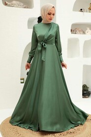 Almond Green Turkish Hijab Evening Gown 1420CY - 1