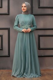 Almond Green Hijab Evening Dress 23341CY - 1