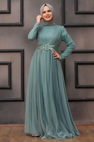 Almond Green Hijab Evening Dress 23341CY - 2