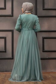 Almond Green Hijab Evening Dress 23341CY - 3