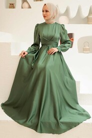 Satin Almond Green Modest Islamic Clothing Wedding Dress 3064CY - 1