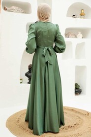  Satin Almond Green Modest Islamic Clothing Wedding Dress 3064CY - 3