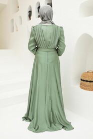  Long Sleeve Almond Green Islamic Long Sleeve Maxi Dress 3454CY - 2